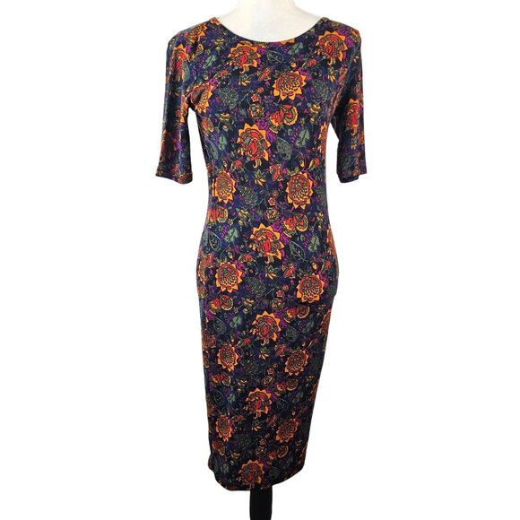 Lularoe Womens XS Floral Print Midi Dress Half Sleeves & Stretchy Fit Multicolor - Picture 2 of 10